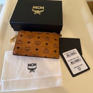 MCM Cognac Leather Card Holder and keychain